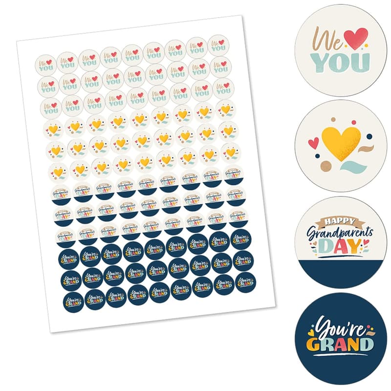 Happy Grandparents Day Candy Stickers - 108 Round Labels