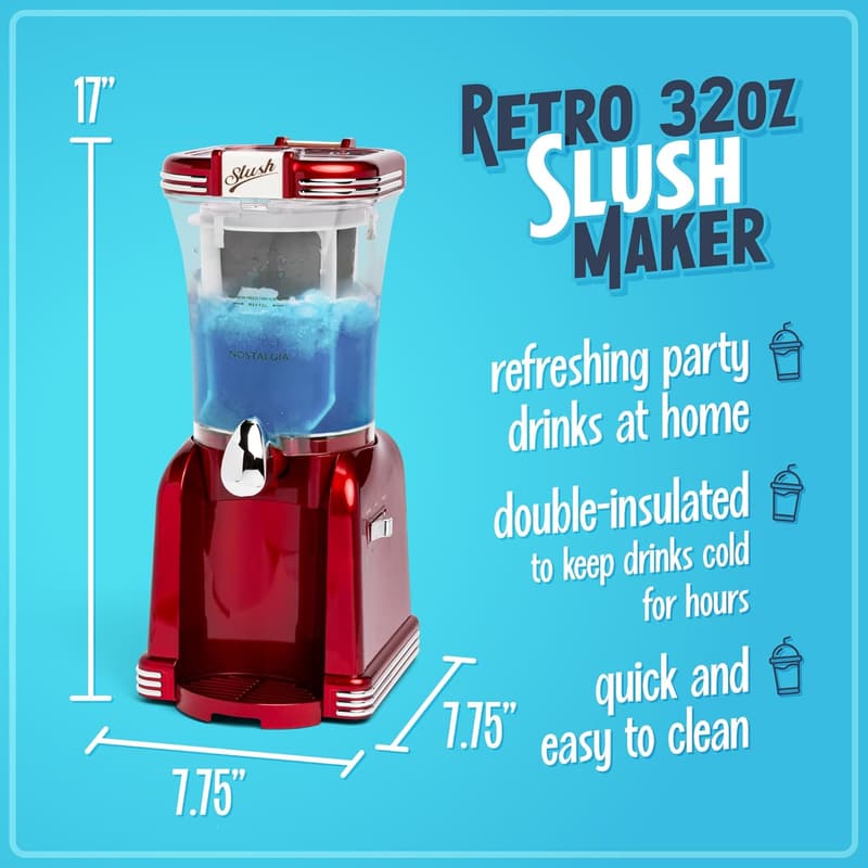 Retro Red 32-Ounce Slushy Maker with Stainless Steel Spout