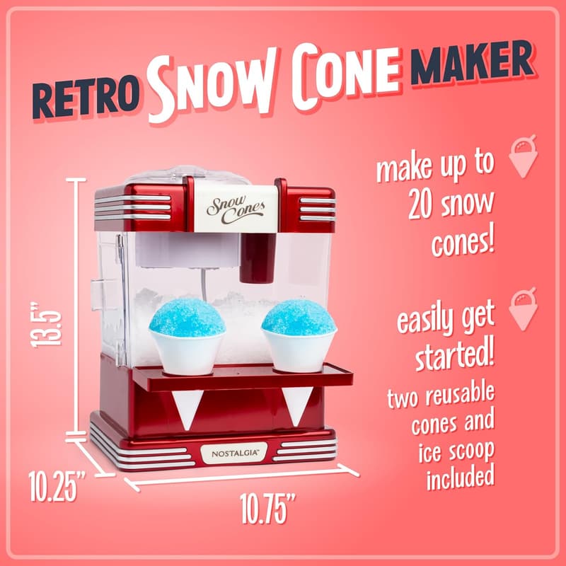 Retro Snow Cone Machine - Makes 20 Icy Treats, Includes Cups & Scoop