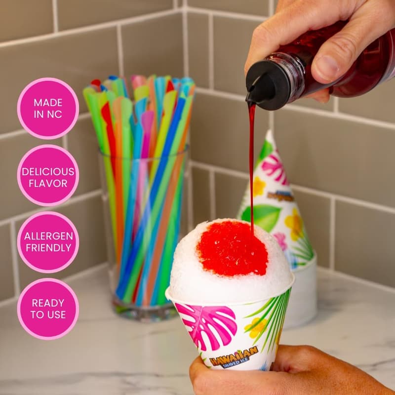 Hawaiian Shaved Ice Machine Kit - 3 Flavors, 25 Cups & Straws