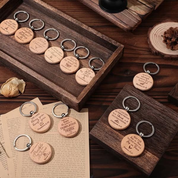 Inspirational Wooden Keychains Set for Church Groups