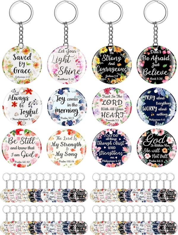 Christian Bible Verse Keychains - 120 Pcs Floral Gift Set