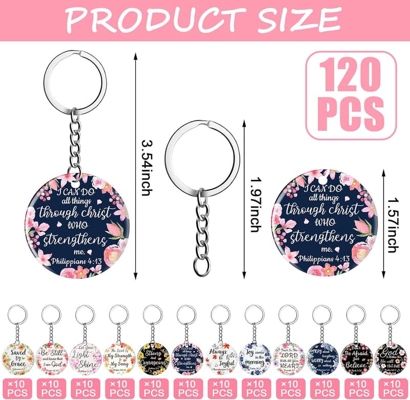 Christian Bible Verse Keychains - 120 Pcs Floral Gift Set