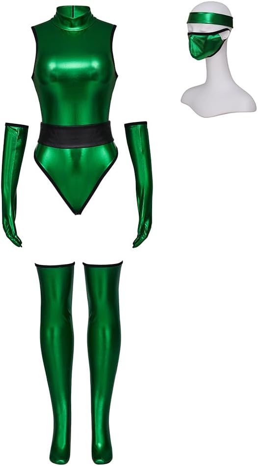 Ninja Fighter Costume: Women's Sexy Green Jade Jumpsuit with Mask