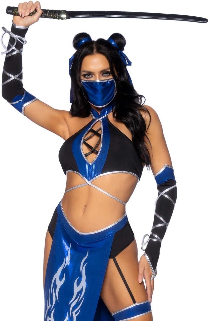 Combat Ninja Costume Set for Women – 5 Pieces with Crop Top, Skirt, and Accessories