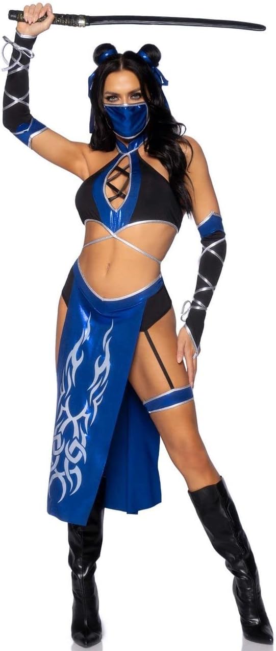 Combat Ninja Costume Set for Women – 5 Pieces with Crop Top, Skirt, and Accessories