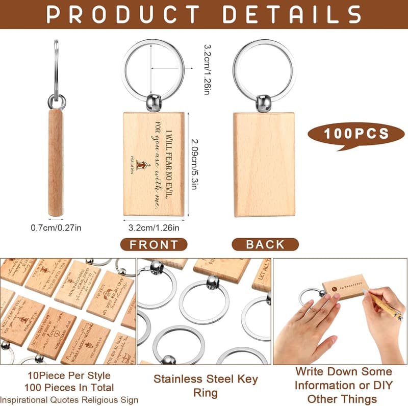 Inspirational Wooden Keychains (100 Pcs) for Faith Gifts