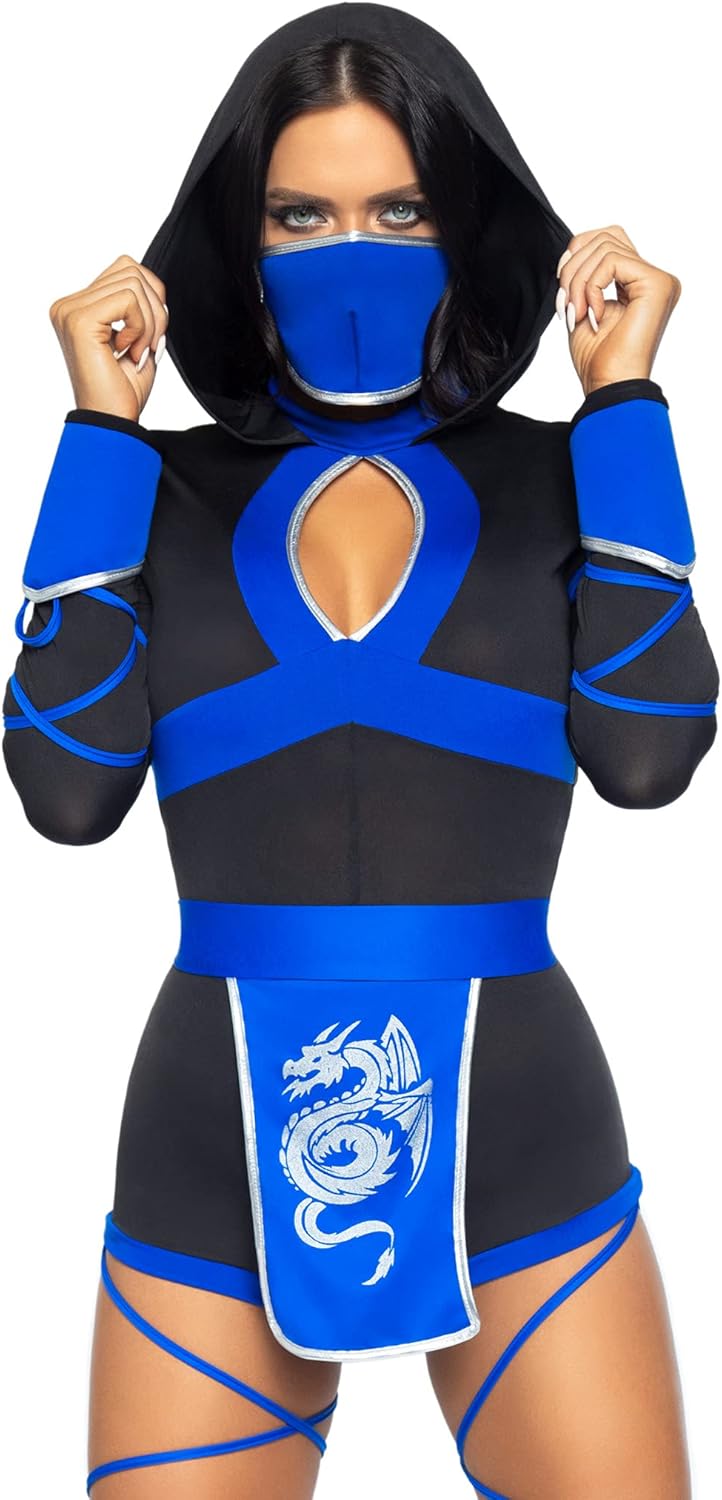 Women's Dragon Ninja Costume Set with Hooded Romper and Mask