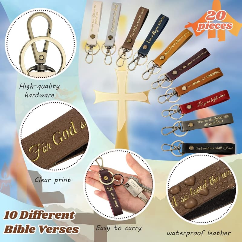 Christian Inspirational Leather Keychains - 20 Pcs Set for Easter