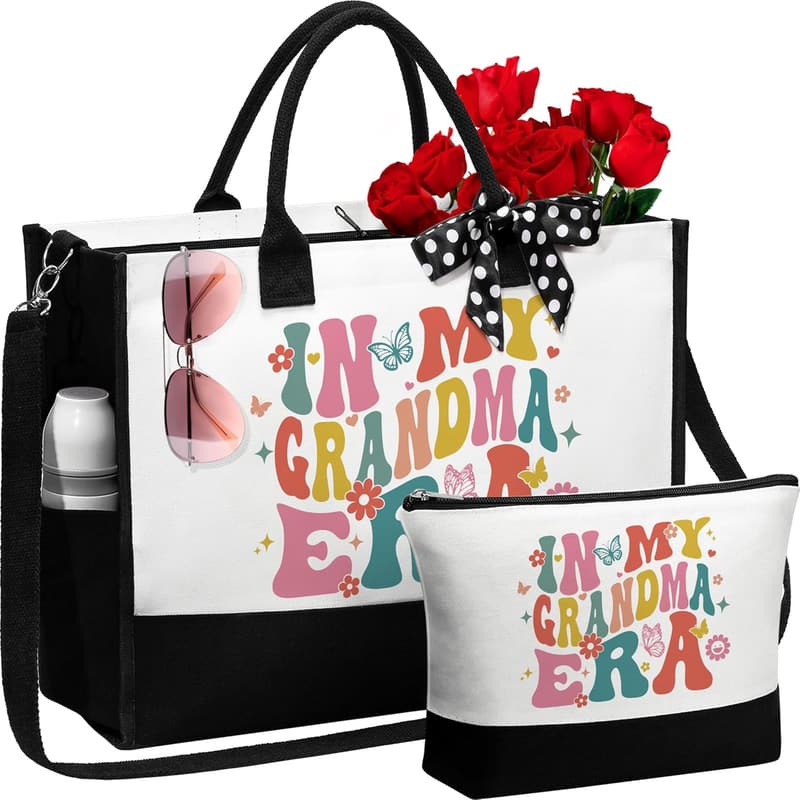 Mother's Day Canvas Tote & Makeup Bag for Grandma