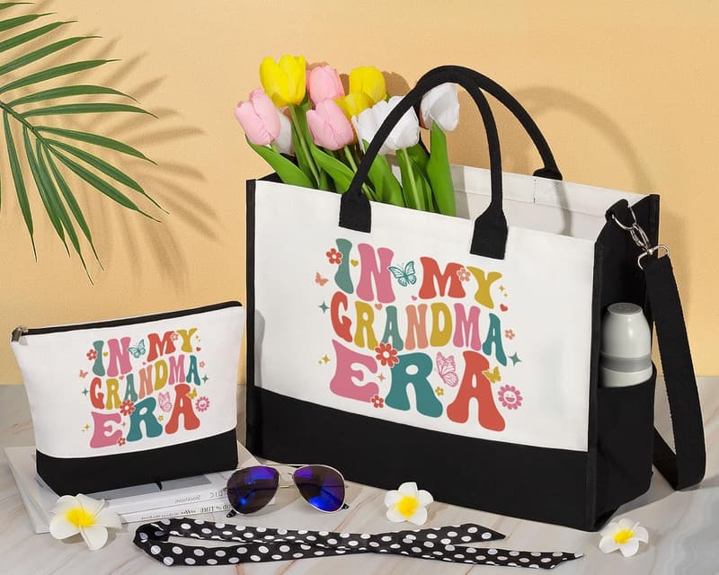 Mother's Day Canvas Tote & Makeup Bag for Grandma