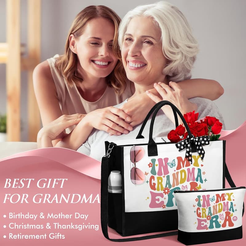 Mother's Day Canvas Tote & Makeup Bag for Grandma