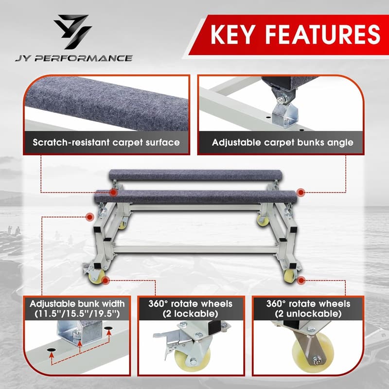 Adjustable Watercraft Dolly with Carpeted Bunks & 1000lb Capacity
