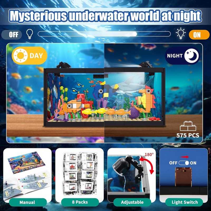 Marine Aquarium Building Set with LED Light - Gift for Kids 6+