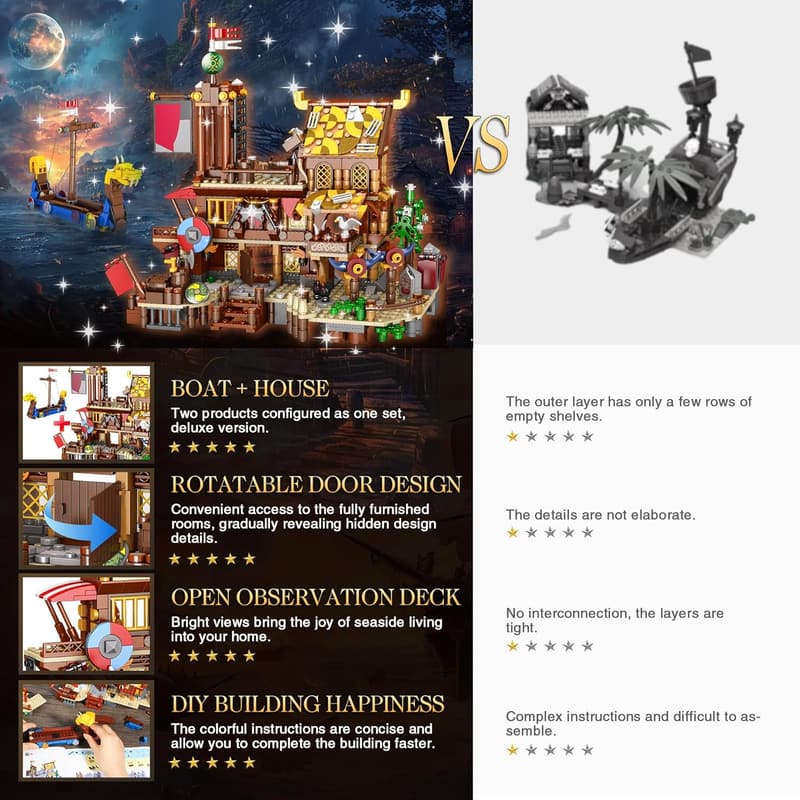 Viking Pirate Ship Building Blocks Set – 1039 Pcs for Ages 12+