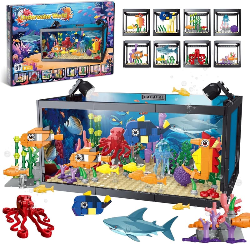 Marine Aquarium Building Set with LED Light - 8 Models for Kids