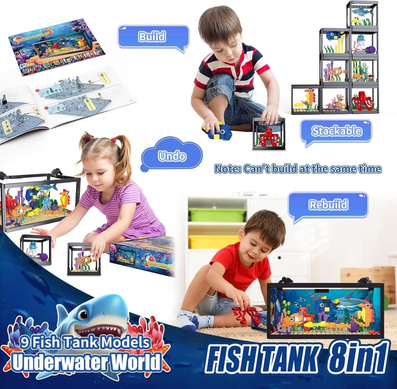 Marine Aquarium Building Set with LED Light - 8 Models for Kids