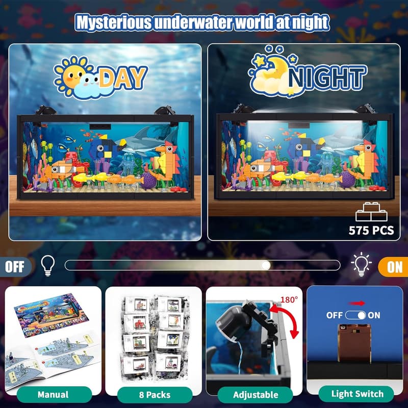 Marine Aquarium Building Set with LED Light - 8 Models for Kids