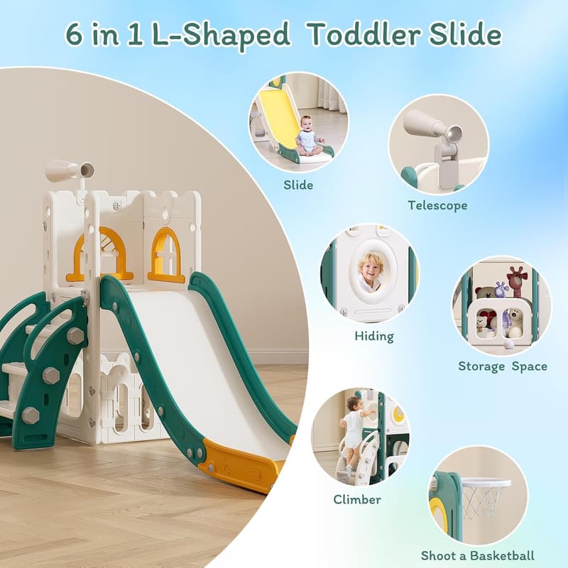 Toddler Slide Playset with Basketball Hoop & Storage