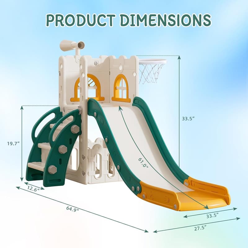 Toddler Slide Playset with Basketball Hoop & Storage