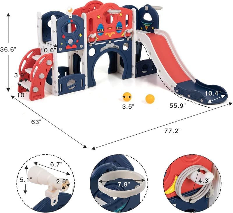 Toddler 9-in-1 Castle Playground Playset - Indoor/Outdoor Slide