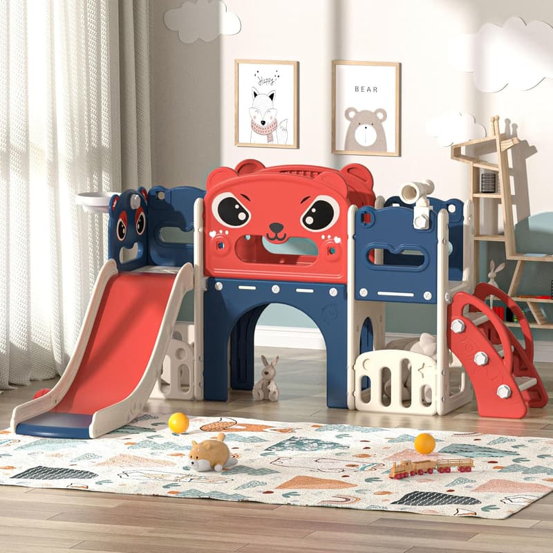 Toddler Slide and Climber Playset for Ages 1-8 with Basketball Hoop