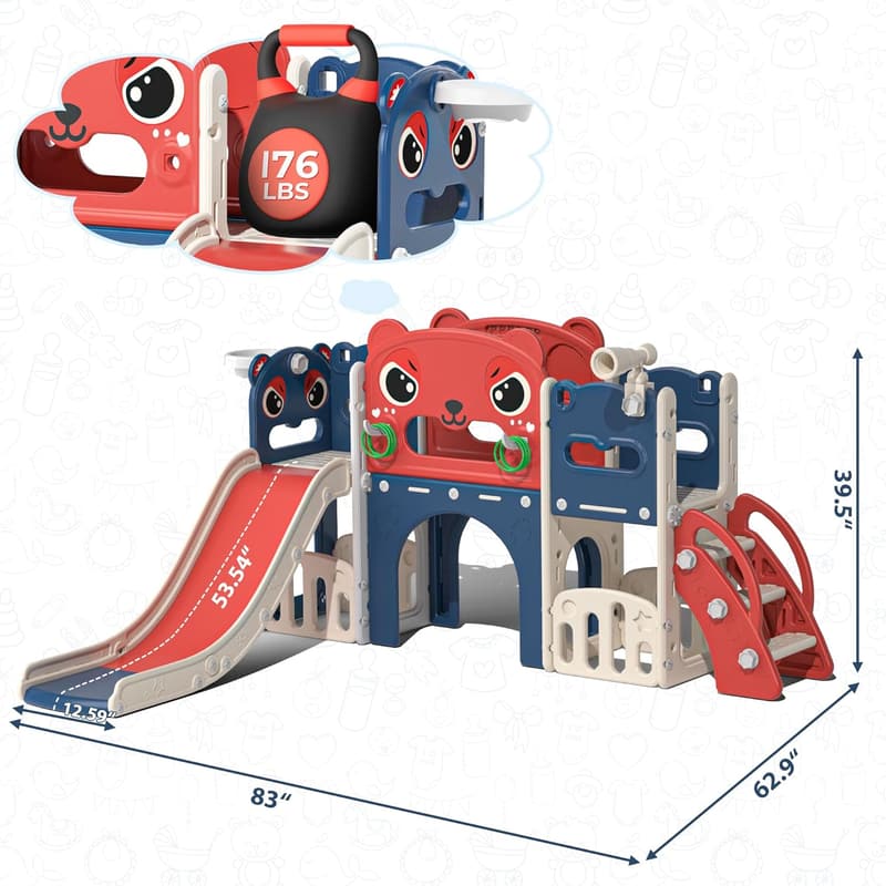 Toddler Slide and Climber Playset for Ages 1-8 with Basketball Hoop