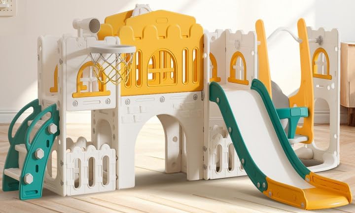 10-in-1 Toddler Playset with Slide, Swing, and Basketball Hoop