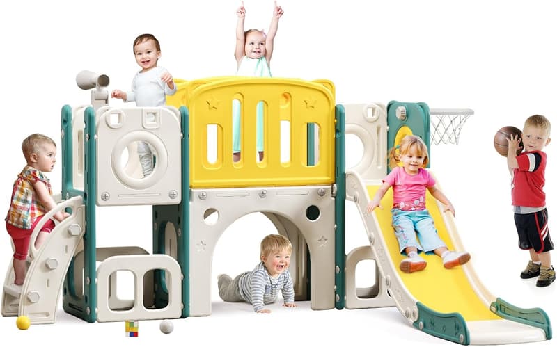 Toddler Slide and Climber Playset with Basketball Hoop