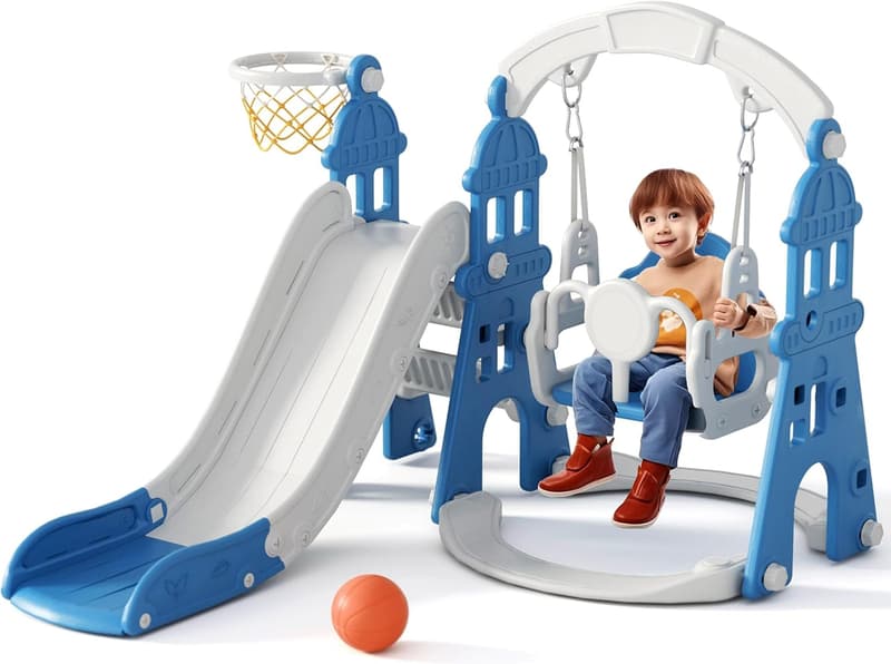 Toddler Outdoor Playset with Slide, Swing & Basketball Hoop