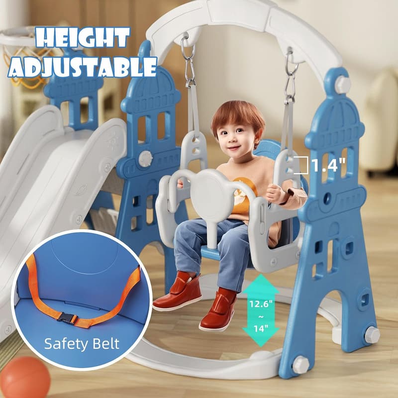 Toddler Outdoor Playset with Slide, Swing & Basketball Hoop