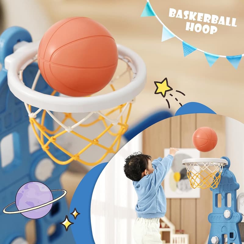 Toddler Outdoor Playset with Slide, Swing & Basketball Hoop