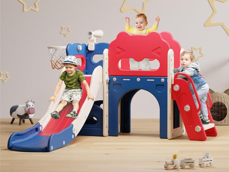 7-in-1 Toddler Slide Playset with Basketball Hoop & Telescope