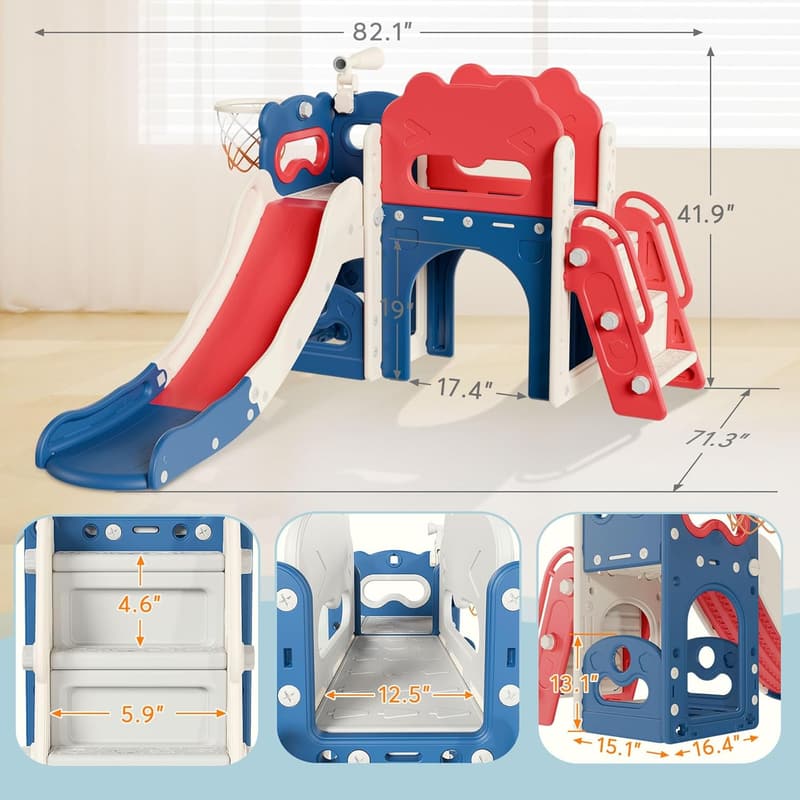 7-in-1 Toddler Slide Playset with Basketball Hoop & Telescope