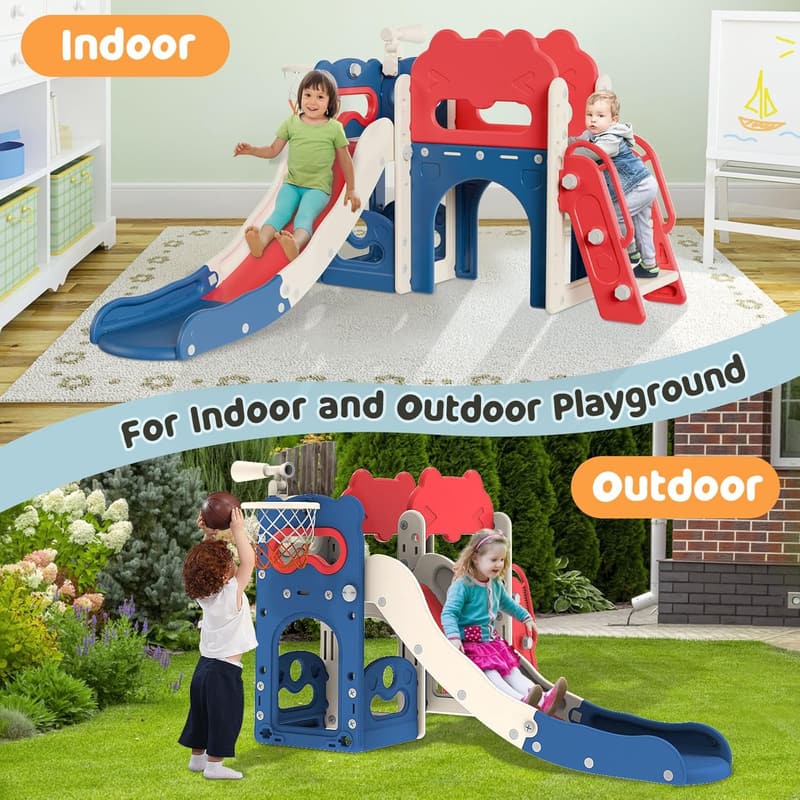 7-in-1 Toddler Slide Playset with Basketball Hoop & Telescope