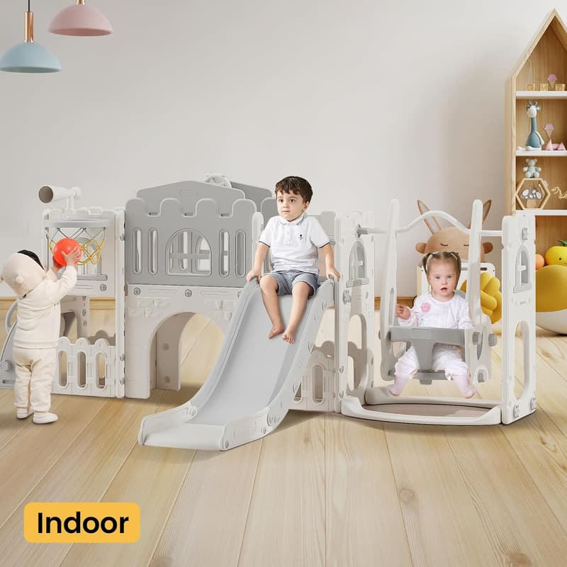 10-in-1 Toddler Slide Playset with Basketball Hoop & Swing