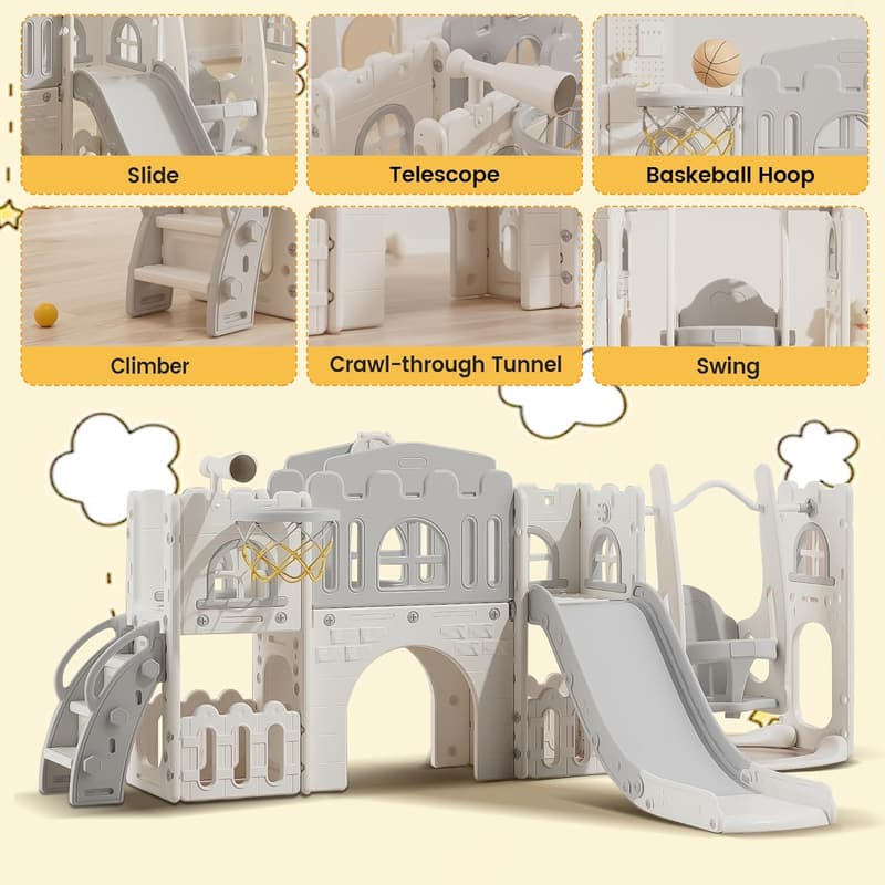 10-in-1 Toddler Slide Playset with Basketball Hoop & Swing