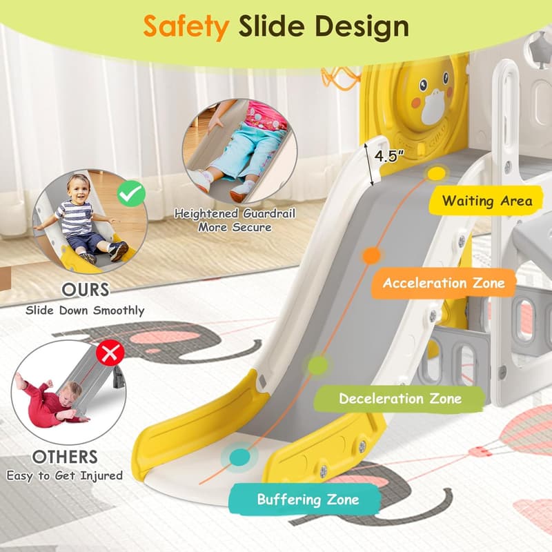 Toddler Slide with Basketball Hoop - Cute Duck Theme, Yellow