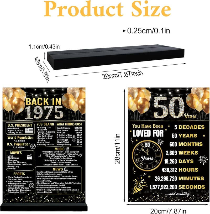 50th Birthday Acrylic Table Sign - Black Gold Double Print Decor
