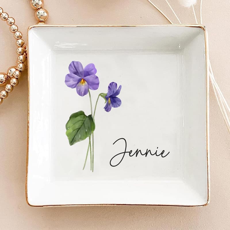 Personalized Birth Month Flower Trinket Dish for Friends