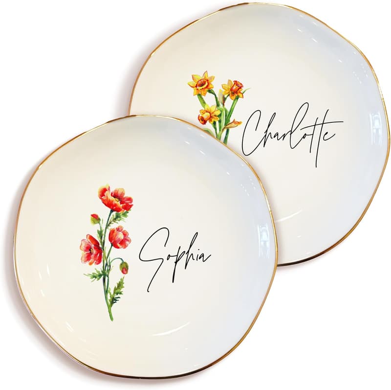 Floral Personalized Birth Flower Ring Dish for Women