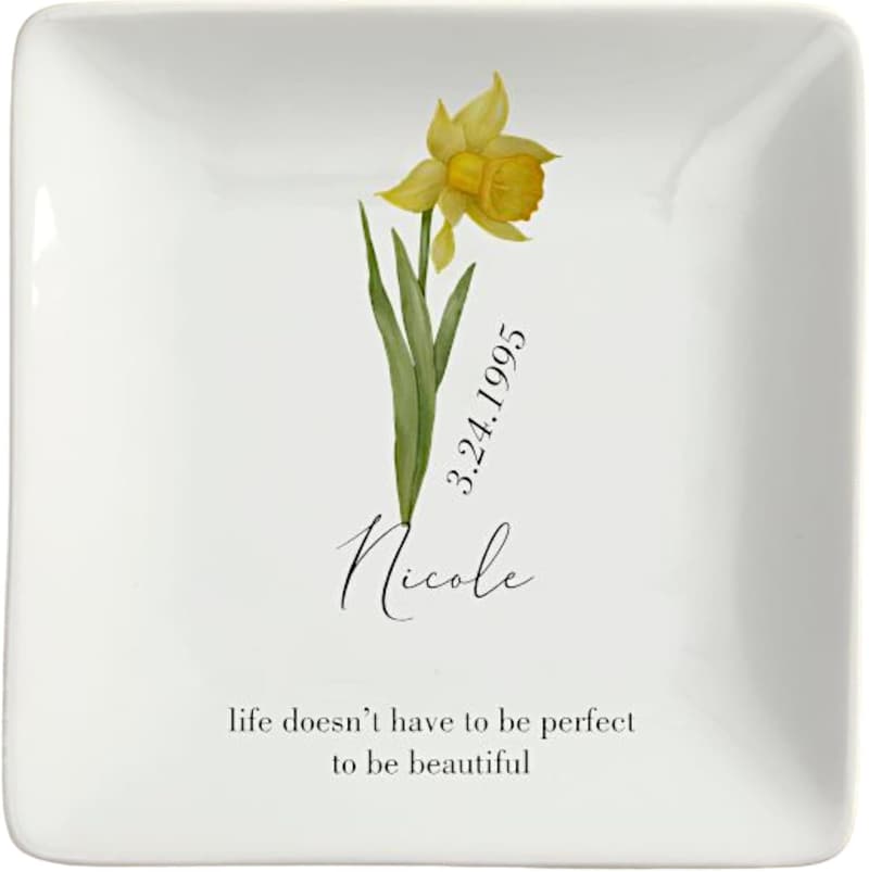 Personalized Birth Month Flower Ring Dish - 100% Porcelain