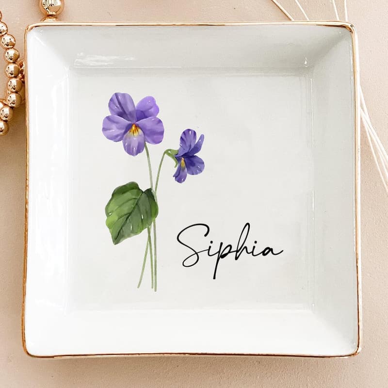 Custom Birth Month Flower Jewelry Dish - Birthday Gift
