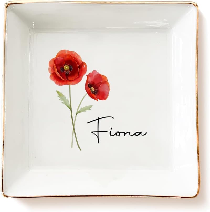 Custom Birth Month Flower Jewelry Dish - Birthday Gift