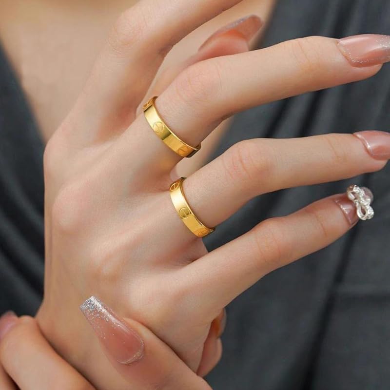 Unisex Love Ring in Titanium Steel with 18K Gold Finish