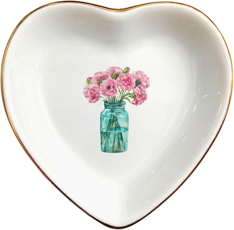 Floral Ceramic Jewelry Tray - Birth Month Ring Holder for Her