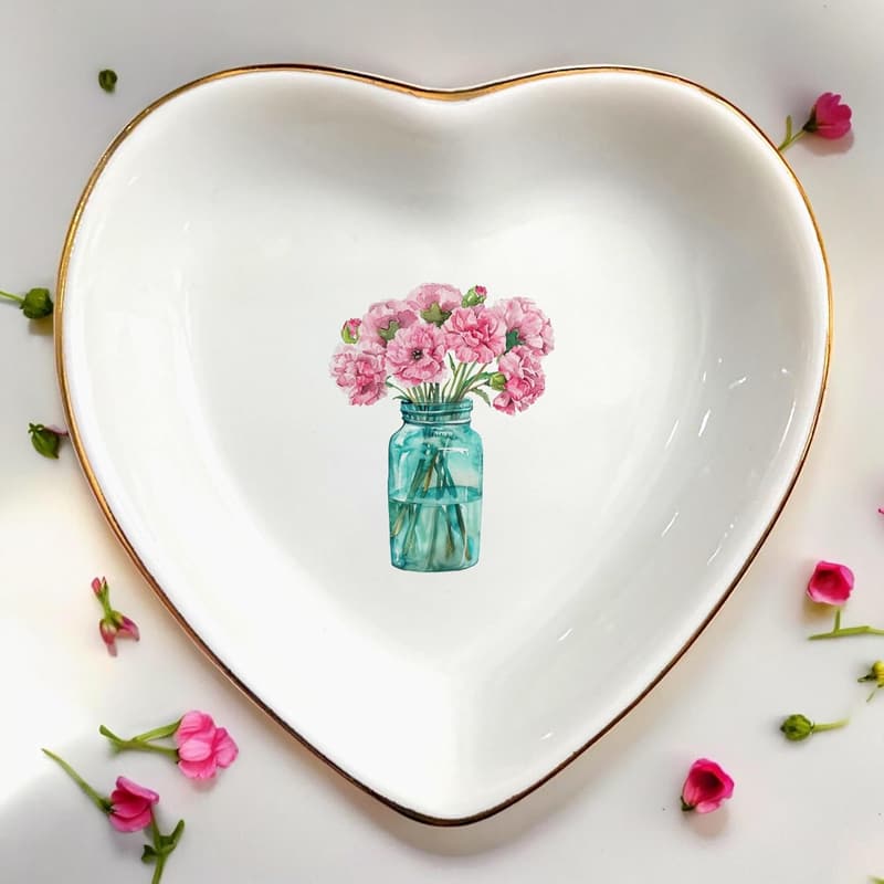 Floral Ceramic Jewelry Tray - Birth Month Ring Holder for Her