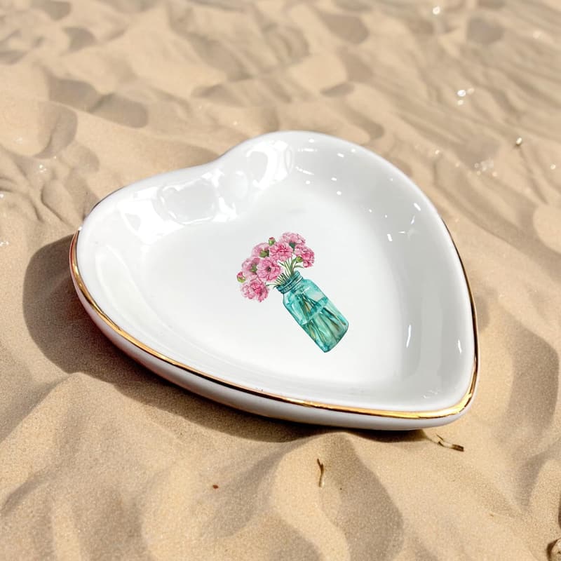 Floral Ceramic Jewelry Tray - Birth Month Ring Holder for Her