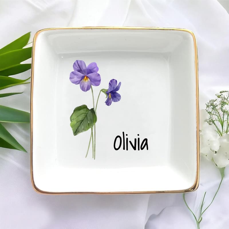 Personalized Birth Month Flower Jewelry Dish for Friends