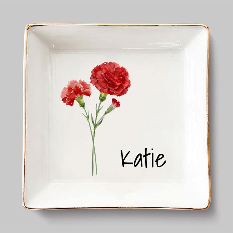 Personalized Birth Month Flower Jewelry Dish for Friends